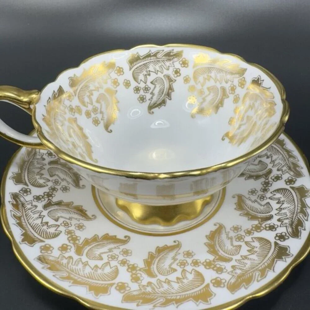 Royal Stafford Fine Porcelain China Teacup And Saucer Heavy Gold Pattern England